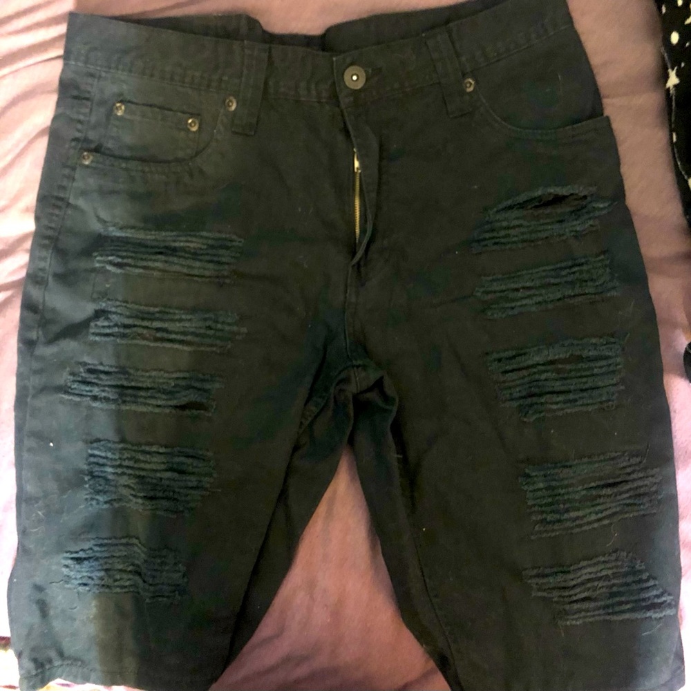 Deep indigo blue almost black denim ripped shorts size 34